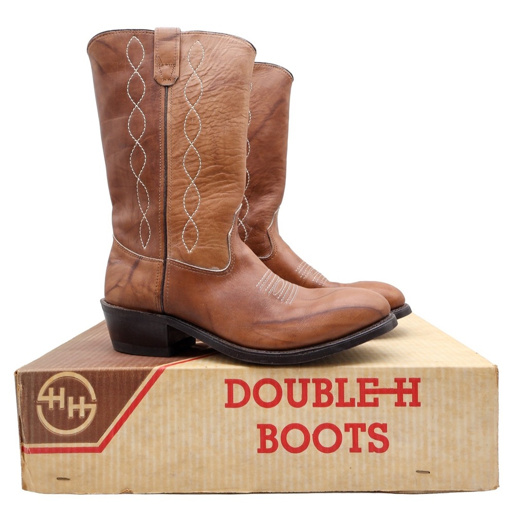 Double H Vintage Western Steel Toe Boots Mens 10 EE Tan Leather New